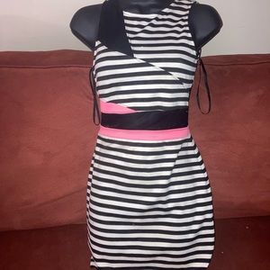 “Material Girl” Size Small Mini Dress Sheer Mid Section and shoulder design.